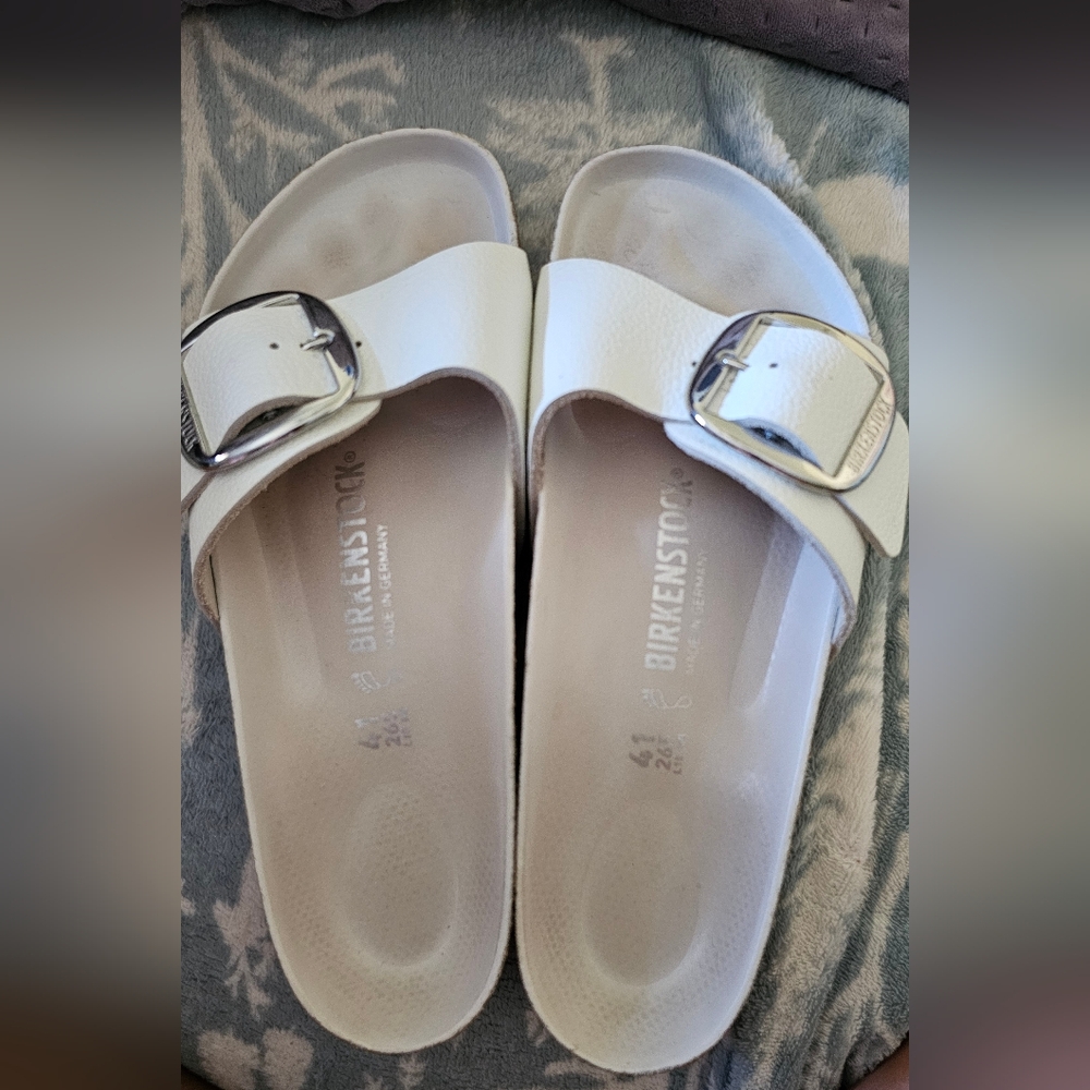 Birkenstock White Leather BIG buckle MADRID size 10 Women's - Picture 2 of 9